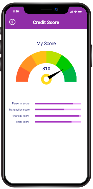 Loan processing app features showcasing credit score