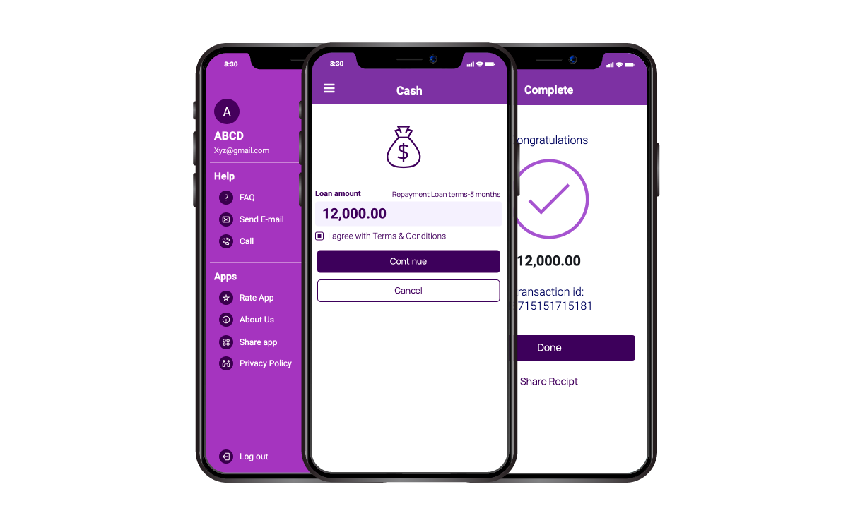 Microfinance loan app development project screenshots