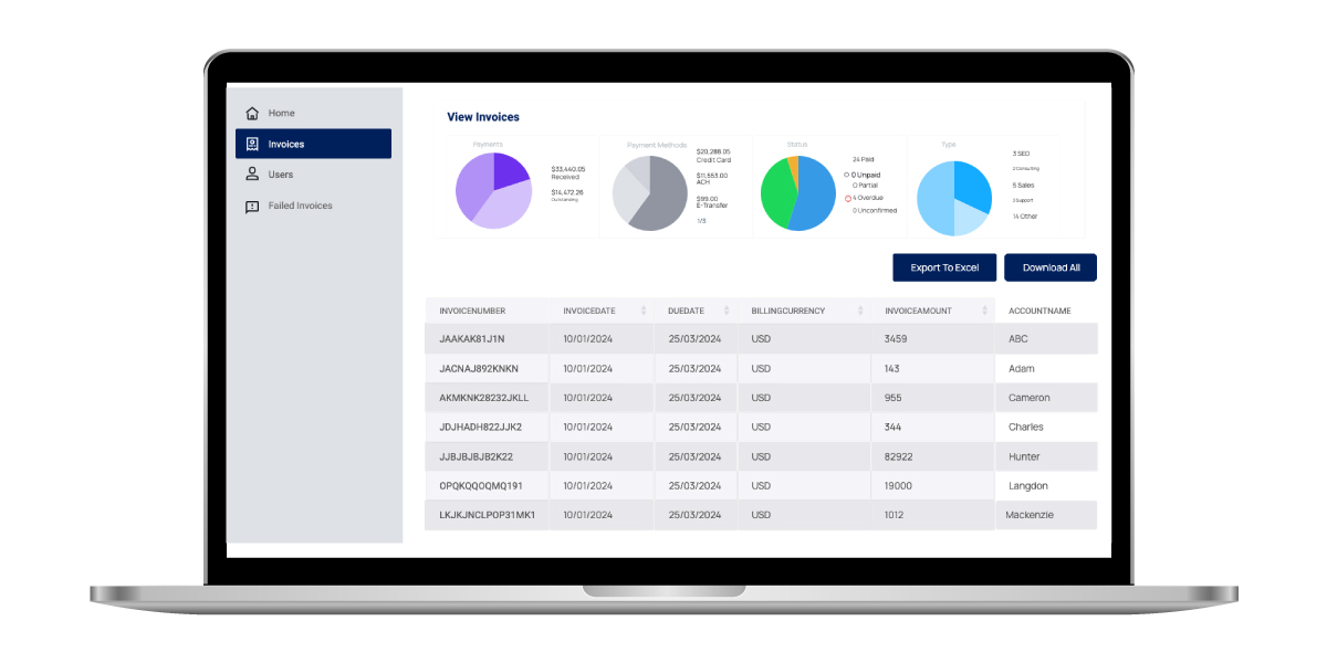 Invoice viewing screenshot of invoice management platform